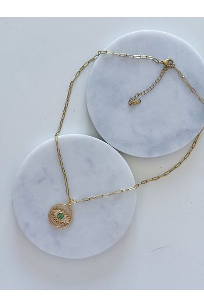 CHARMLUCKY Steel Green Eye Pendant