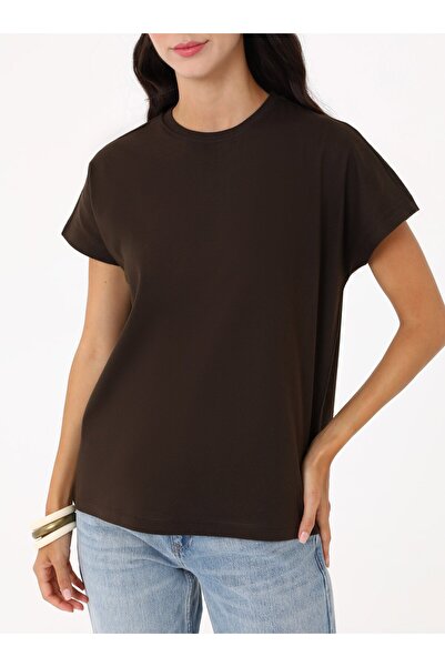 Refka Γυναικείο μπλουζάκι με λαιμόκοψη χαμηλού ώμου - καφέ -