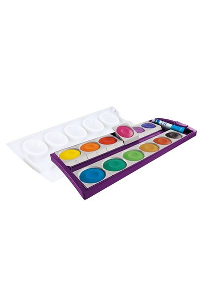 Pelikan Watercolors K12 Detachable, 12 Colors + Zinc White, Color Purple, Material Art Paint Set