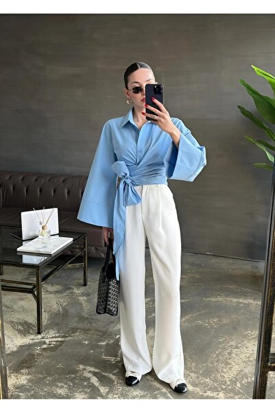 Lusin Women's Baby Blue Muslim Fabric Premium Shirt