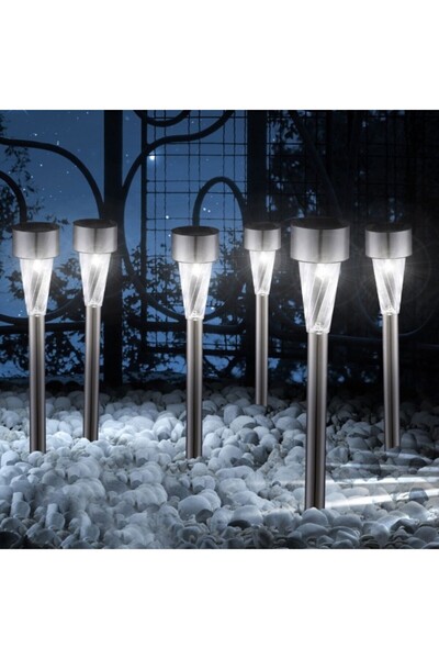 GLOBO Felinar solar de grădină cu LED, stâlp din oțel inoxidabil, IP44, set de 6 bucăți