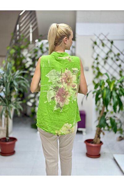 Punta Otantik LS8819A Αμάνικη ιταλική μπλούζα από βαμβάκι με τσέπες πράσινη