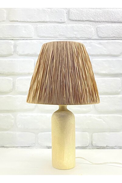 365GUNSERİSONU Modern Living Room Suitable Lampshade with Stone Model Foot Design with Knitted Linen Hat