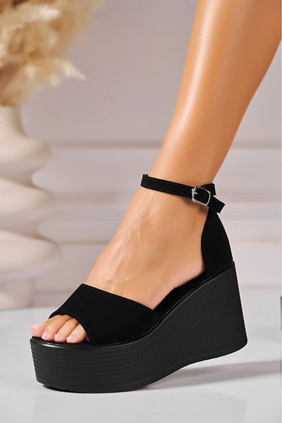 Joana Sandale dama cu platforma Negre din Piele Ecologica Intoarsa Zayvie