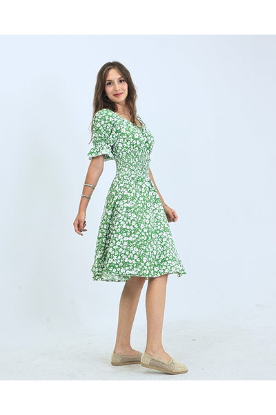 fh fashionhere Gipeli mâneci balon guler pătrat verde cu umăr dezactivat cu m...