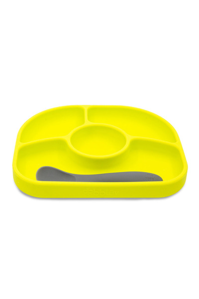 bblüv Set de masa, BBluv, Yumi, Farfurie compartimentata si lingurita, Cu 4 compartimente, Fara BPA, Lime