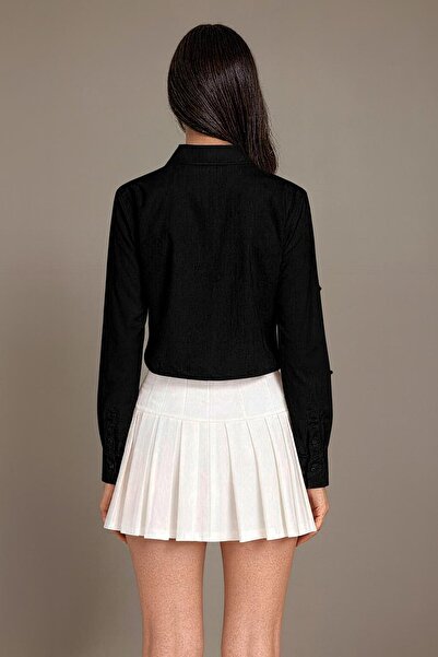 HAKKE Terry Cotton Bow Detail Crop Shirt
