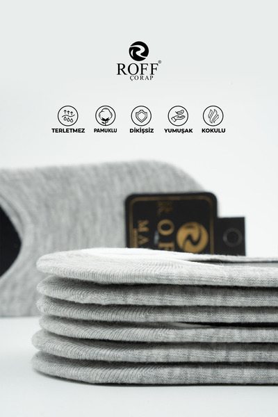 ROFF ÇORAP Roff Cotton Men's Ballerina Socks Seamless Invisible Anti-Slip Silicone Pack of 6