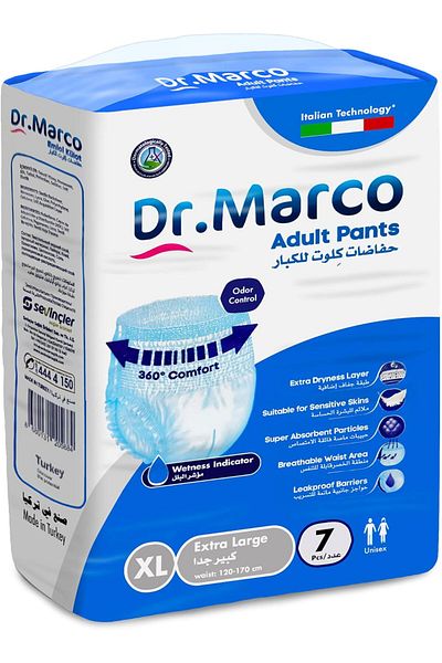 DR.MARCO حفاضات كولوت للبالغين من دكتور ماركو، مقاس XL، 7 سراويل مع مؤشر للبل