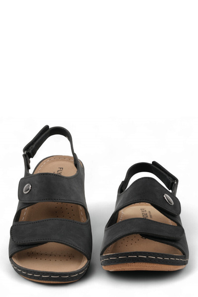 FLY SOFT Black Color Velcro, Stitched, Anatomical and Breathable Sole, Women's Sandals