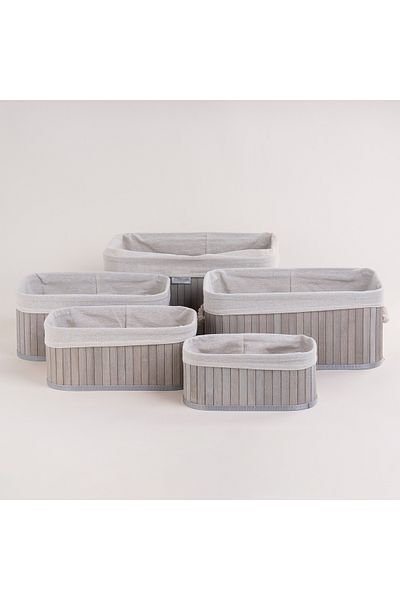Cottage grey bamboo basket set 5 pcs
