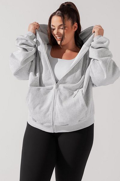 The Champ Clothing Women's Gray Oversize Zippered Hooded Sweatshirt 3 Thread Raised Fabric