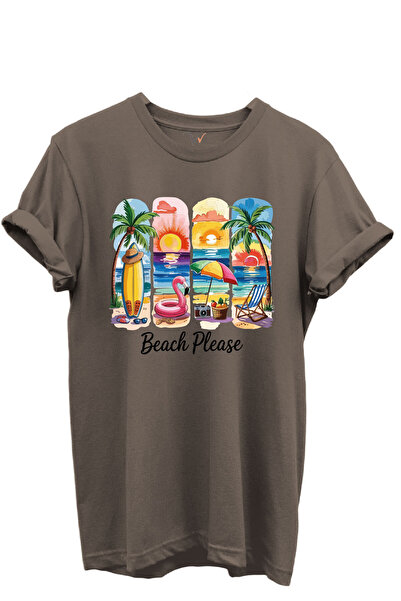 WİDİ Beach Please Written Πολύχρωμο μπλουζάκι με θέμα την παραλία και το ηλιο...