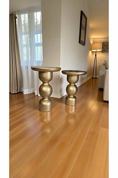 Simillo Home&Living Altın Varak Renk Ahşap Mantar Sehpa 2’li Set – Doğal Yan ...