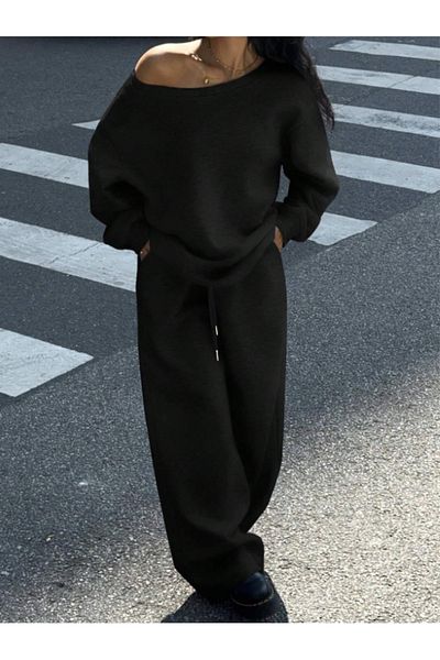 CANDERO Pantaloni de sport pentru femei, negri, largi, supradimensionați, de calitate, cu croiala largi, flexibili, confortabili, din țesăturăYUS