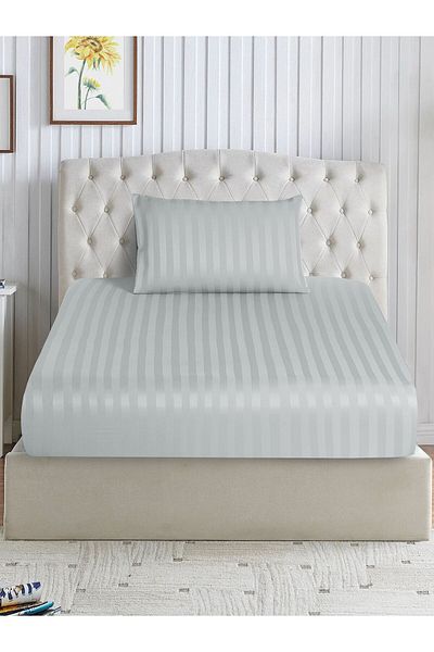 Donetella Striped Fitted Sheet Set 120x200 cm Twin – 1 Fitted Sheet + 1 Pillowcases, 30cm Deep
