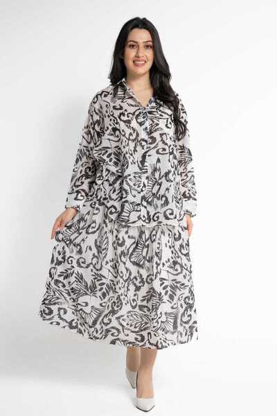 Nichii Women's Long Sleeve Button-Front Printed Shirt