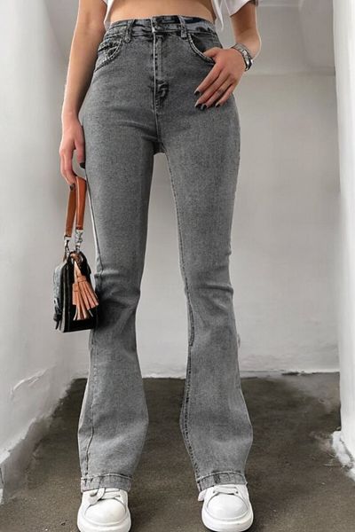 byhaziran butik Elian Spanish Leg Colorfast Smoked Stretchy High Waist Denim Pants