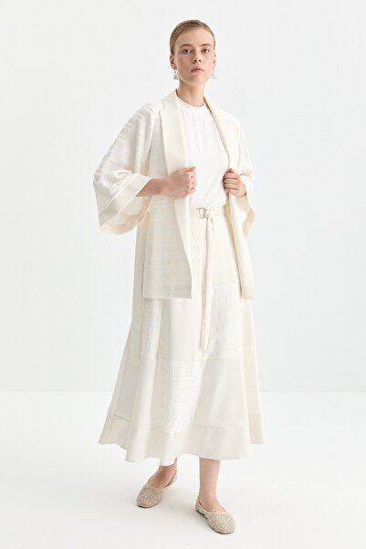 Nihan Kuşak Detaylı Etek Ekru