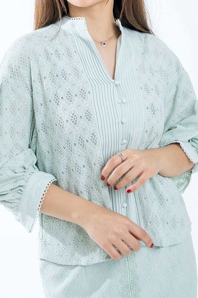 Nichii Women's 3/4 Sleeve Blouse with Neckline Detail and Ruffles