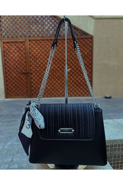 Chrisbella Women's Shoulder Bag, Pleated Design, Chain Strap