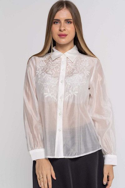 Nichii Women's Sheer Embroidered Long Sleeve Shirt