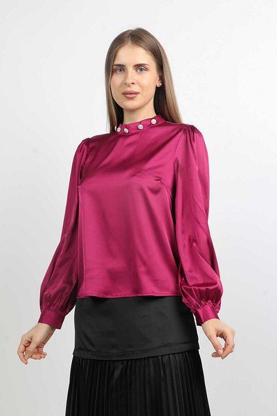 Nichii Women's Long Sleeve Plain Satin Blouse