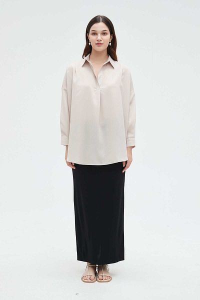 Nichii Women's Solid Long Sleeve Blouse with Collar