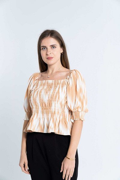 Nichii Women's 3/4 Sleeve Ruffled Printed Top