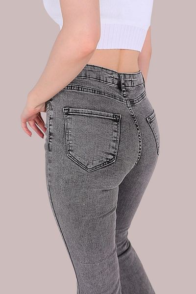 byhaziran butik Belphoebe Women's Smoked High Waist Stretchy Denim Fabric Flare Jeans