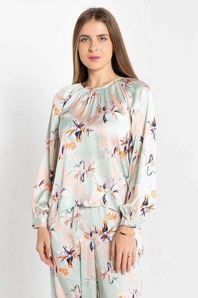 Nichii Floral Long Sleeve Blouse with Round Neck
