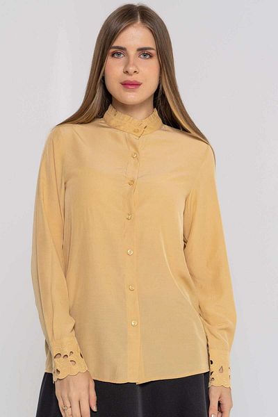 Nichii Solid Color Long Sleeve Blouse with Front Buttons