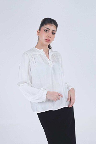 Nichii بلوزة نسائية كلاسيكية سادة بأكمام طويلة وأزرار وأساور