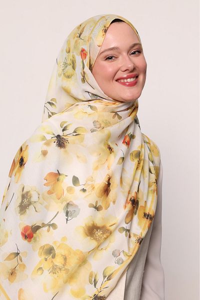 Bonjela ŞAL MOALE DE BUMBAC SERIA GALBENĂ MODEL ETNIC DE FLORI