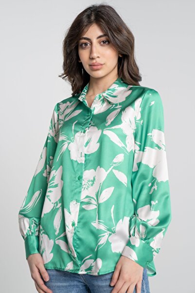 Nichii Women's Floral Print Button-Up Long Sleeve Shirt with Collar