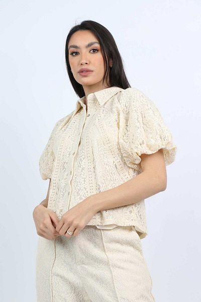 Nichii Short Puff Sleeve Blouse with Collar