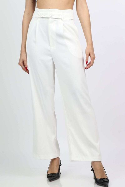 Nichii Women's Classic Wide Leg Pants with Zipper, Belt, and Front Buttons