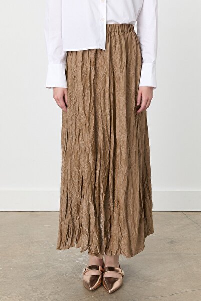 Nihan Beli Lastikli Crash Etek Açık Kahve