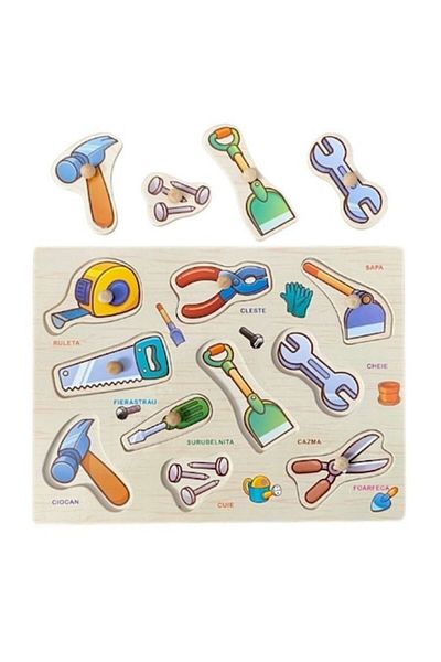 OEM Wooden Peg Puzzle with Tools in Romanian, 10 Pieces