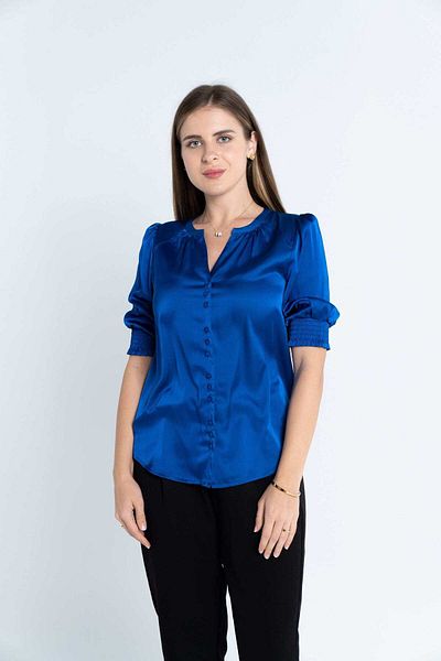 Nichii Women's Solid Button-Up 3/4 Sleeve Shirt