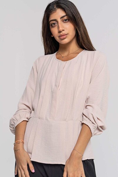 Nichii بلوزة نسائية سادة مخططة وأكمام طويلة