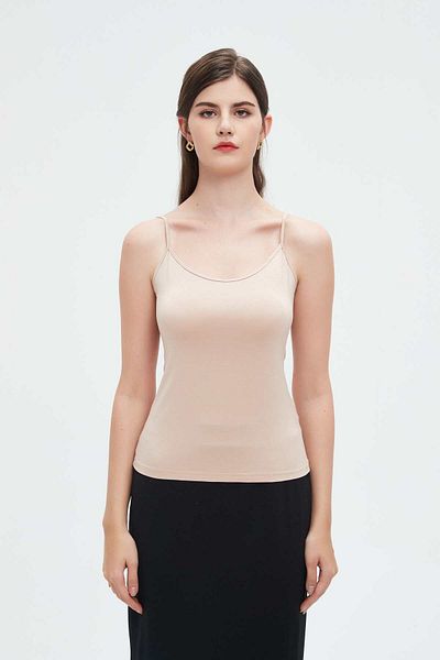 Nichii Solid Tank Top with Thin Straps and Wide Neckline