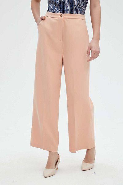 Nichii Women's Plain Long Pants with Button at Waist for Work