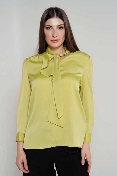 Nichii Women's Long Blouse with Neck Tie and Long Sleeves