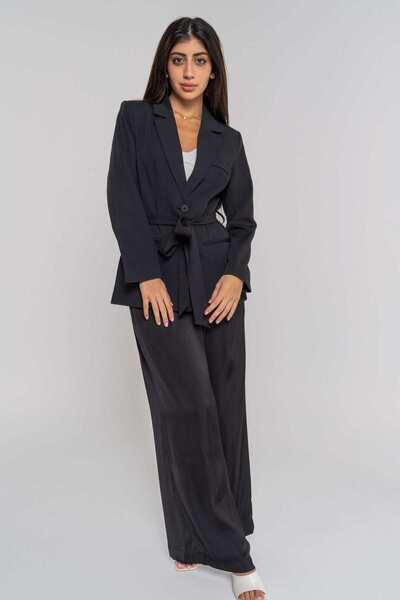 Nichii بنطلون نسائي طويل واسع الساق بلون واحد