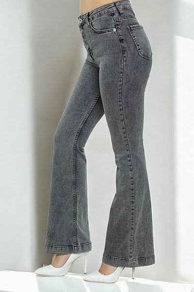 byhaziran butik Luminita Women's Smoked High Waist Stretchy Denim Fabric Flare Jeans