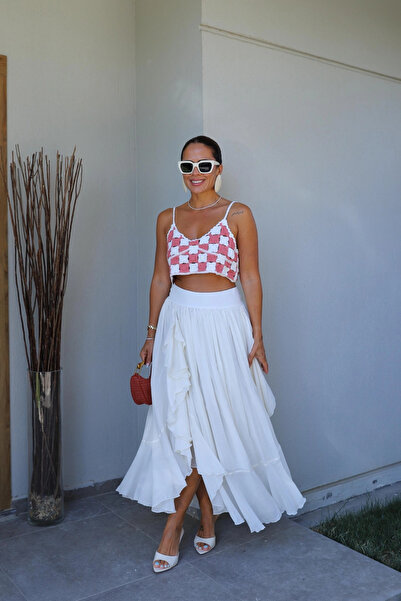 Purple by Banu Ekru Fırfır Detay Tül Etek