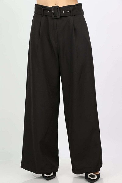 Nichii Classic Solid High-Waisted Women's Trousers with Long Belt Buckle