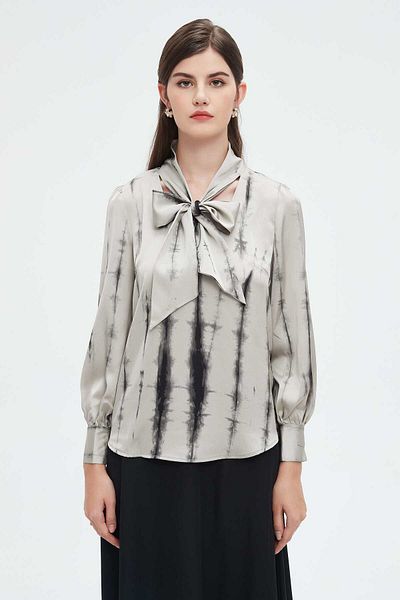 Nichii Long-Sleeve Women's Blouse with Bow Tie Neckline