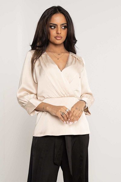 Nichii Women's Solid Fitted Blouse with 3/4 Sleeves and V-Neck